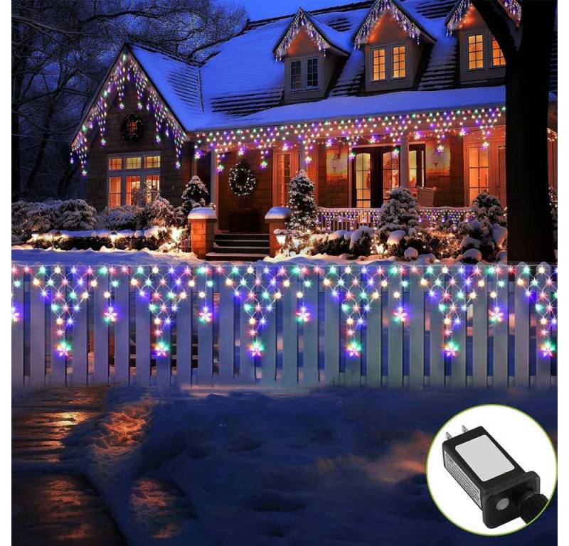 PRIISF LED Dekolicht Eisregen LED-Lichterkette Lichtervorhang Stern Lichterkettenvorhang 4M, Weihnachtsdeko, Regenlichterkette, Weihnachtsbeleuchtung, Warmweiß, Mehrfarbig, 8 Modi Außenlichterkette Outdoor Lichternetz Xmas Balkon Bogen Fenster von PRIISF