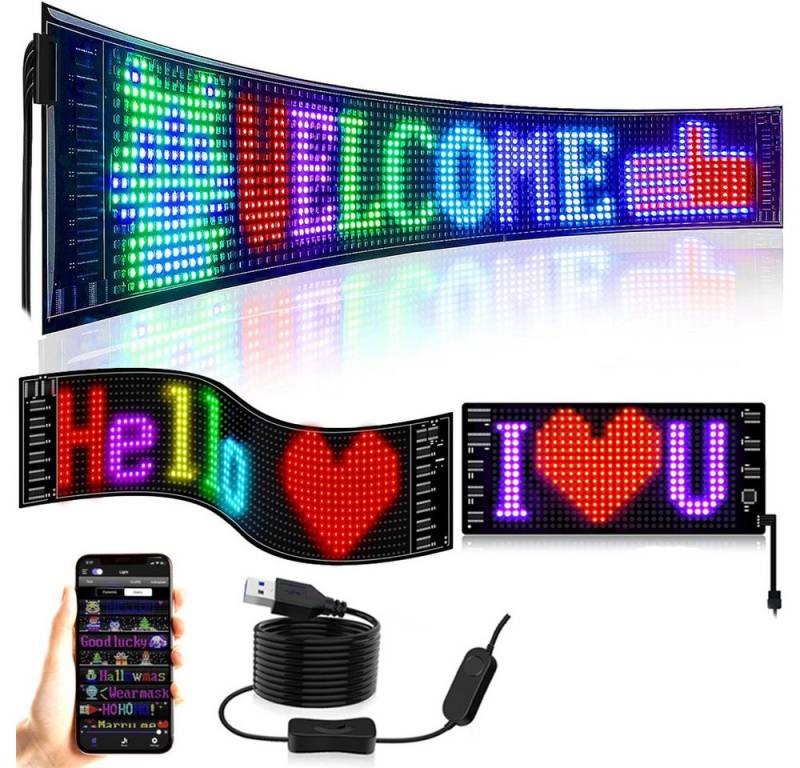 PRIISF LED Dekolicht LED Schild Display Werbung Leuchte Reklame Laufschrift Programmierbar, 9.2*37.2cm--440cmKabel, LED fest integriert, RGB Vollfarbe, Flexibler Digital Pixel Bildschirm Leuchtschrift Werbetafel APP Gaming von PRIISF