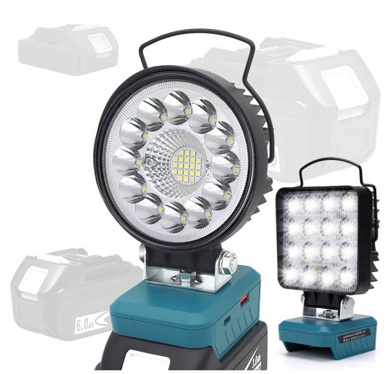 PRIISF LED Gartenleuchte Akku-Lampe Arbeitslicht Handlampe Baustrahler Taschenlampe Zeltlampe, Wiederaufladbare, Tragbarer Campinglampe Arbeitsleuchte Outdoor Lampe, mit Typ-C- und USB-Ladeanschluss Aufladen von Smartphones, Digitalkameras, Für Makita Li-ion Akku Werkstattlampe Baulampe LED Laterne von PRIISF