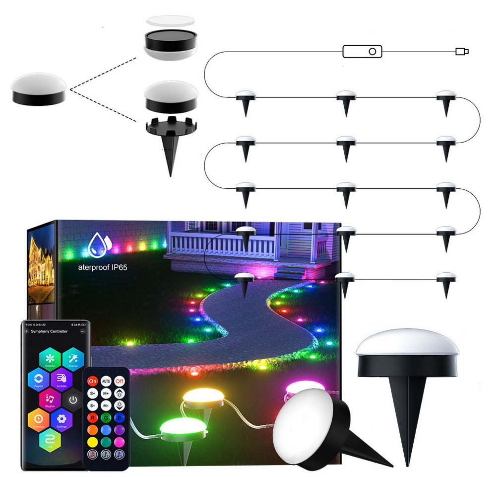 PRIISF LED Gartenleuchte Bodenleuchte Wegeleuchte Gartenleuchte mit Erdspieß RGB Lichterkette, Aussenleuchte, 5V USB-Stecker, IP65, 10M, 15er-Set, 16 Millionen Farben, 9 dynamischen Musikmodi, Gartenlampe Aussen Party Beleuchtung Bluetooth App mit Fernbedienung PRIISF LED Gartenleuchte Bodenleuchte Wegeleuchte Gartenleuchte mit Erdspieß RGB Lichterkette, Aussenleuchte, 5V USB-Stecker, IP65, 10M, 15er-Set, 16 Millionen Farben, 9 dynamischen Musikmodi, Gartenlampe Aussen Party Beleuchtung Bluetooth App mit Fernbedienung von PRIISF