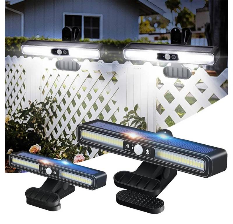 PRIISF LED Gartenstrahler Solarlampen für Außen 1/2 Stück Anklipsen Solarleuchte Bewegungsmelder, IP65-Wasserdichte, Zaun Beleuchtung Solar Wandleuchte für Aussen Garten, Warmweiß, Kaltweiß LED Zaunleuchte Wandlampen Gartenleuchte, für Außentreppe, Stufen, Zaun, Hof, Terrasse, Dachrinne, Weg Deko von PRIISF