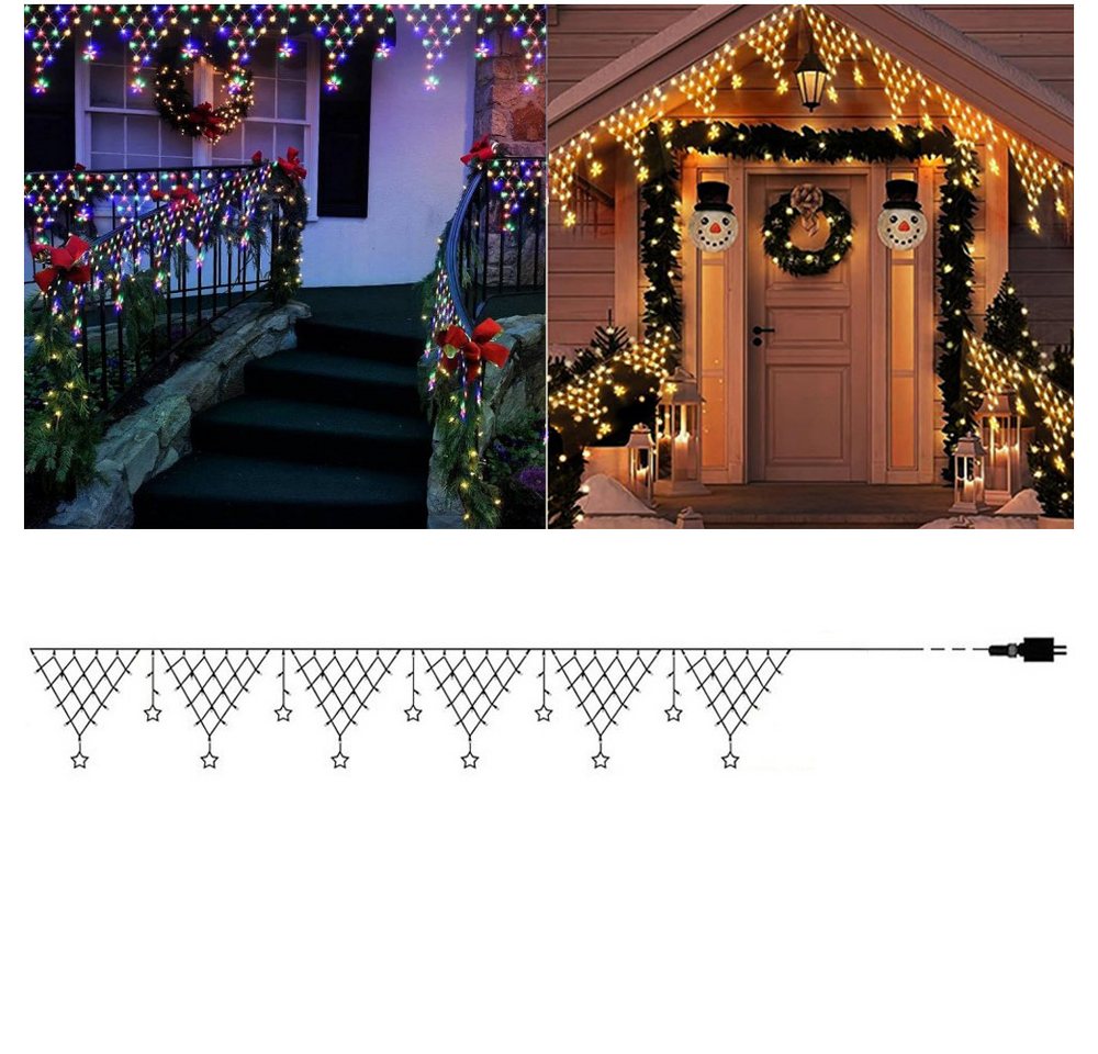PRIISF LED-Girlande LED-Lichterkette Lichternetz Sterne Lichtervorhang Eisregen Weihnachts, Regenlichterkette Außenlichterkette Sternenvorhang Xmas Licht 4M 8Modi von PRIISF