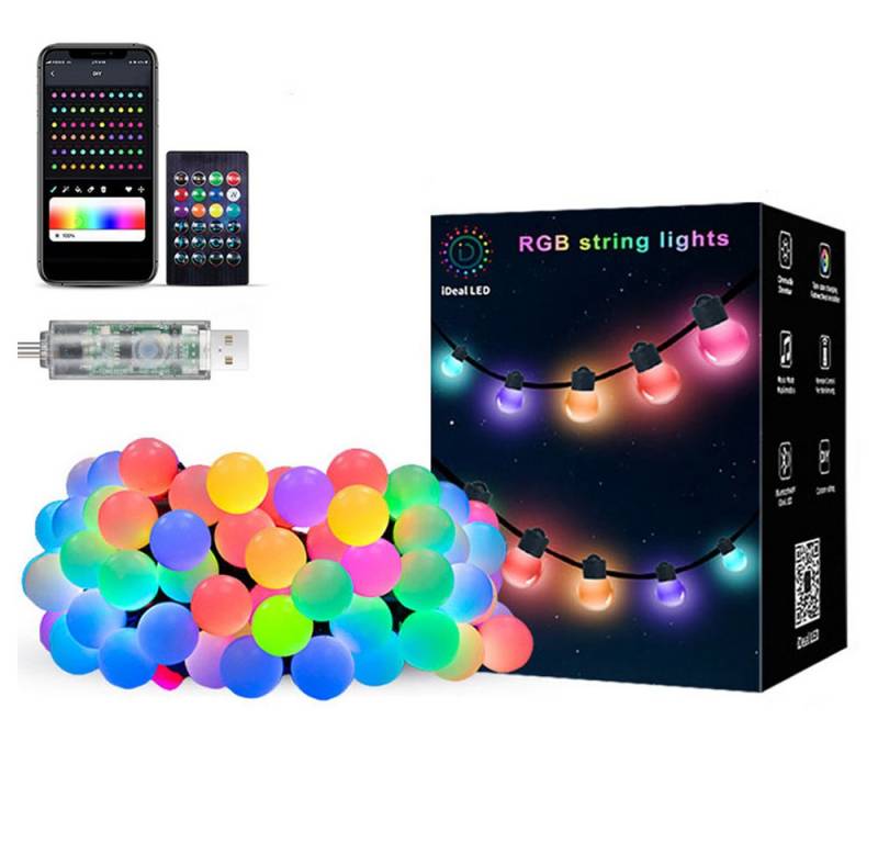 PRIISF LED Kugelleuchte LED Lichterkette Kugel RGB Glühbirnelichterkette Garten Beleuchtung, mit-APP-und-Fernbedienung, Bunt Partylichterkette Weihnachten Deko Musiksync, Büschel Cluster Licht Lichtleiste, für Hochzeit, Party, Balkon, Pavillon, Terrasse Wetterfest von PRIISF
