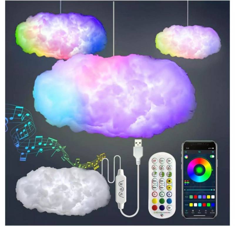 PRIISF LED Kugelleuchte LED Pendelleuchte RGB Hängelampe Wolken Deckenleuchte Baumwolle Licht, Fernbedienung/APP-Steuerung, Dimmbar Farbwechsel Hängeleuchte Decken Hänge Beleuchtung, mit Bluetooth, Pendellampe Federn Leuchte schwebender Thundercloud Wolkenlicht von PRIISF