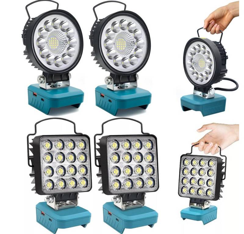 PRIISF LED Laterne Für Makita Li-ion Akku-Lampe Campinglampe Zeltlampe Lantern Handlampe, Hängeleuchte, LED Campinglampe Arbeitsleuchte Bodenleuchte Lantern Zeltlampe Baustrahler, Tragbare LED Werkstattlampe Strahler Wiederaufladbare, LED Taschenlampe Gartenleuchte mit Typ C und USB-Aufladung von PRIISF