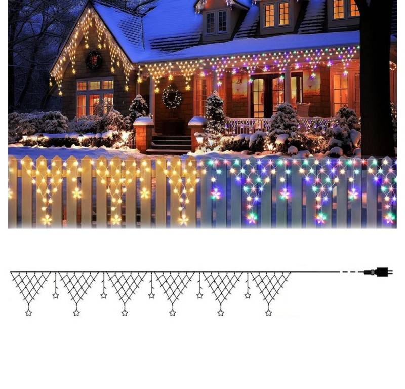 PRIISF LED-Lichterkette 4M LED-Lichtervorhang Sterne Eisregen Außenlichterkette Weihnachtdeko, Balkon Bogen Sternenvorhang Weihnachtsbeleuchtung Swing Lichternetz von PRIISF
