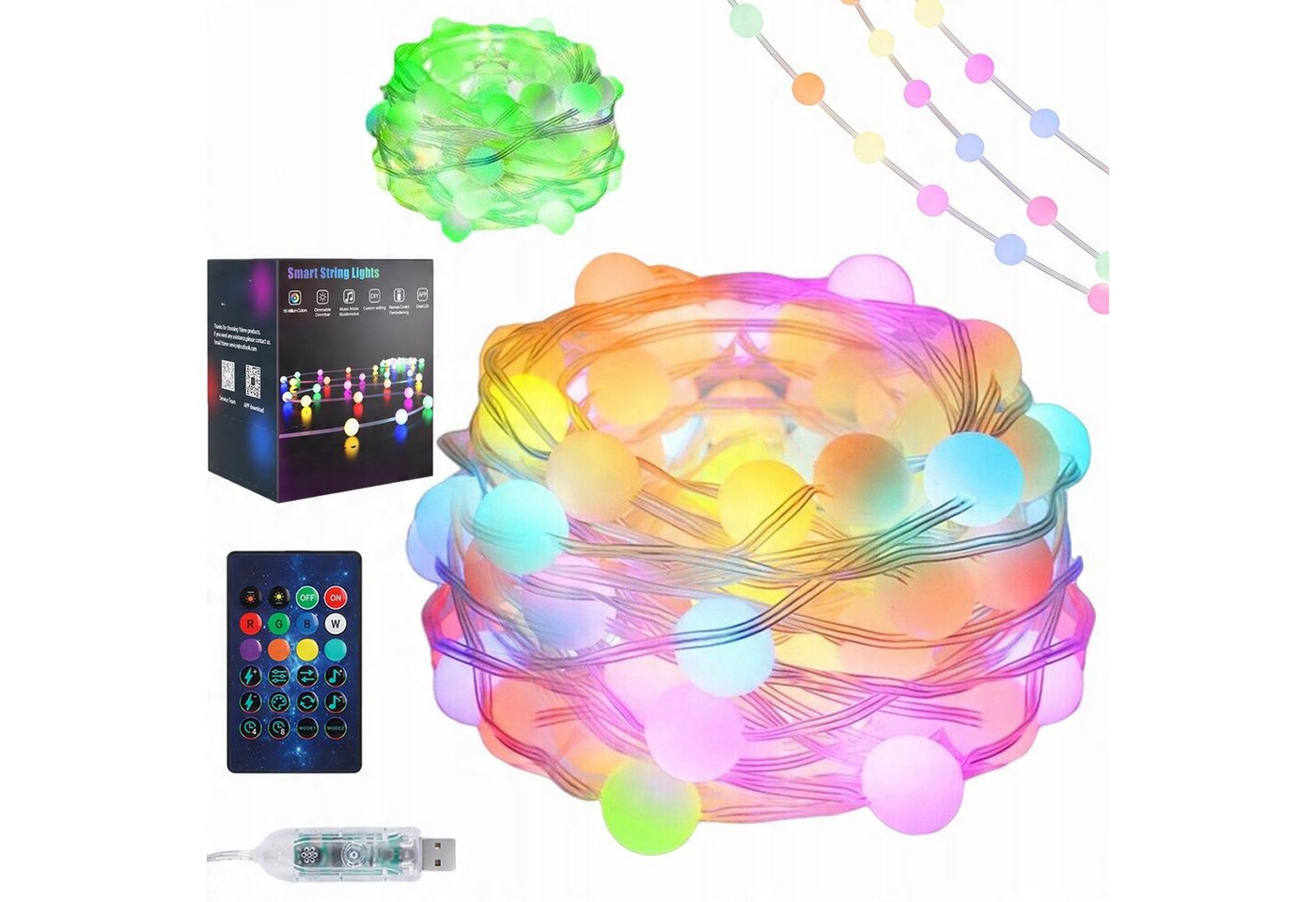 PRIISF LED-Lichterkette Außen Innen LED Kugel Lichterkette Outdoor IP65 Discokugel Partylicht, RGB Lichterkette Nachtlicht für Gartenbeleuchtung Terassen Balkon Deko PRIISF LED-Lichterkette Außen Innen LED Kugel Lichterkette Outdoor IP65 Discokugel Partylicht, RGB Lichterkette Nachtlicht für Gartenbeleuchtung Terassen Balkon Deko von PRIISF