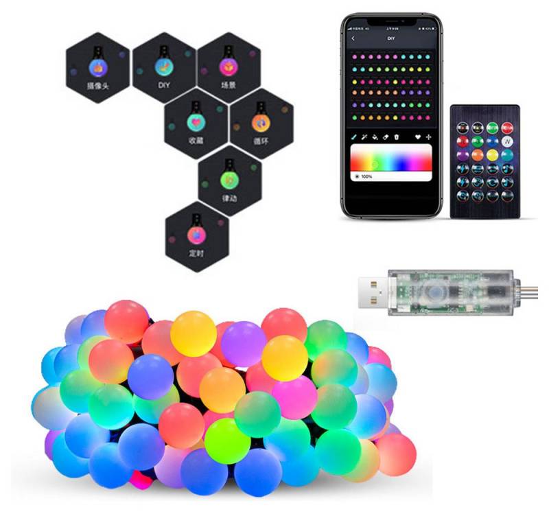 PRIISF LED-Lichterkette Leuchtkugeln RGB Bunt Partylichterkette Kugeln Außen Innendekoration, mit Timer Garten Party Beleuchtung Smart APP Musik Control IP65 von PRIISF