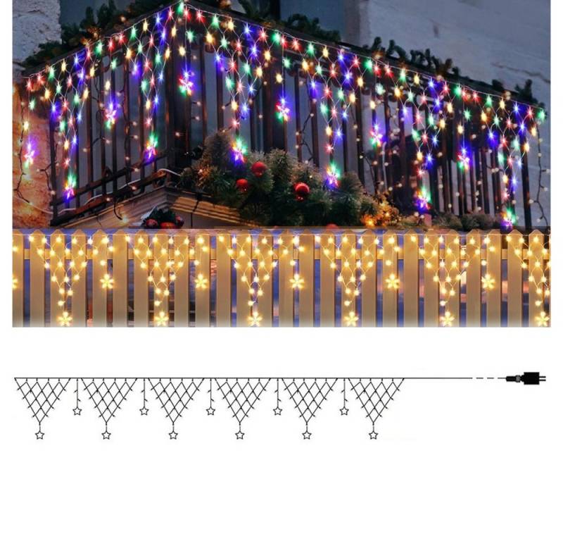 PRIISF LED-Lichternetz 4M LED-Lichtervorhang Stern Eisregen Lichterkette Weihnachtsdeko Xmas, Stern Lichterkettenvorhang Balkon Fenster Weihnachtsbeleuchtung 8 Modi von PRIISF
