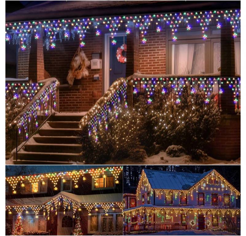 PRIISF LED-Lichternetz 4M LED-Lichtervorhang Stern Eisregen Lichterkette Weihnachtsdeko Xmas, Stern Lichterkettenvorhang Balkon Fenster Weihnachtsbeleuchtung 8 Modi von PRIISF