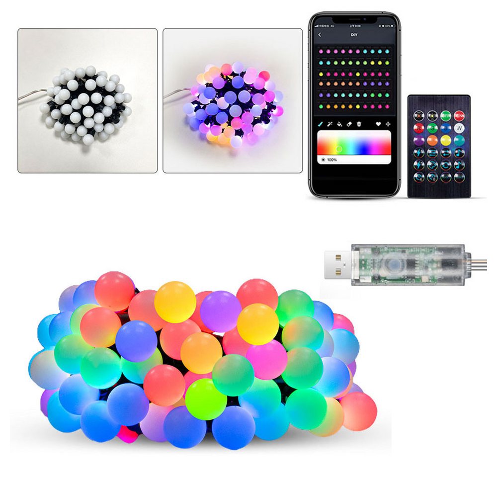 PRIISF LED-Lichterschlauch LED Kugeln Lichterkette Smart Glühbirnenkette Bunt Birnen Beleuchtung, RGB Ambiente Musik LED-Lichterkette Garten Innen Aussen Dekoration von PRIISF