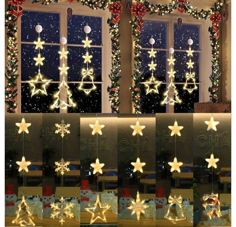 PRIISF LED-Lichtervorhang Sterne LED-Lichterkette Fenster Beleuchtung mit Saugnapf Weihnachten, Weihnachtsbaum Vorhang Lichter Nachtlicht Xmas Party von PRIISF
