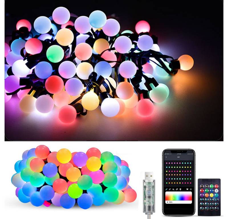 PRIISF LED Lichtleiste LED Kugeln Lichterkette Innen Außen Glühbirnen Bunt Birnen Beleuchtung, App-und-Fernbedienung, RGB Glühbirnenkette Smart Ambiente Musik Licht, Wasserdicht IP65, Balkon, Garten,Party, Hochzeit, Festival, Dekoration Kugelleuchte USB von PRIISF