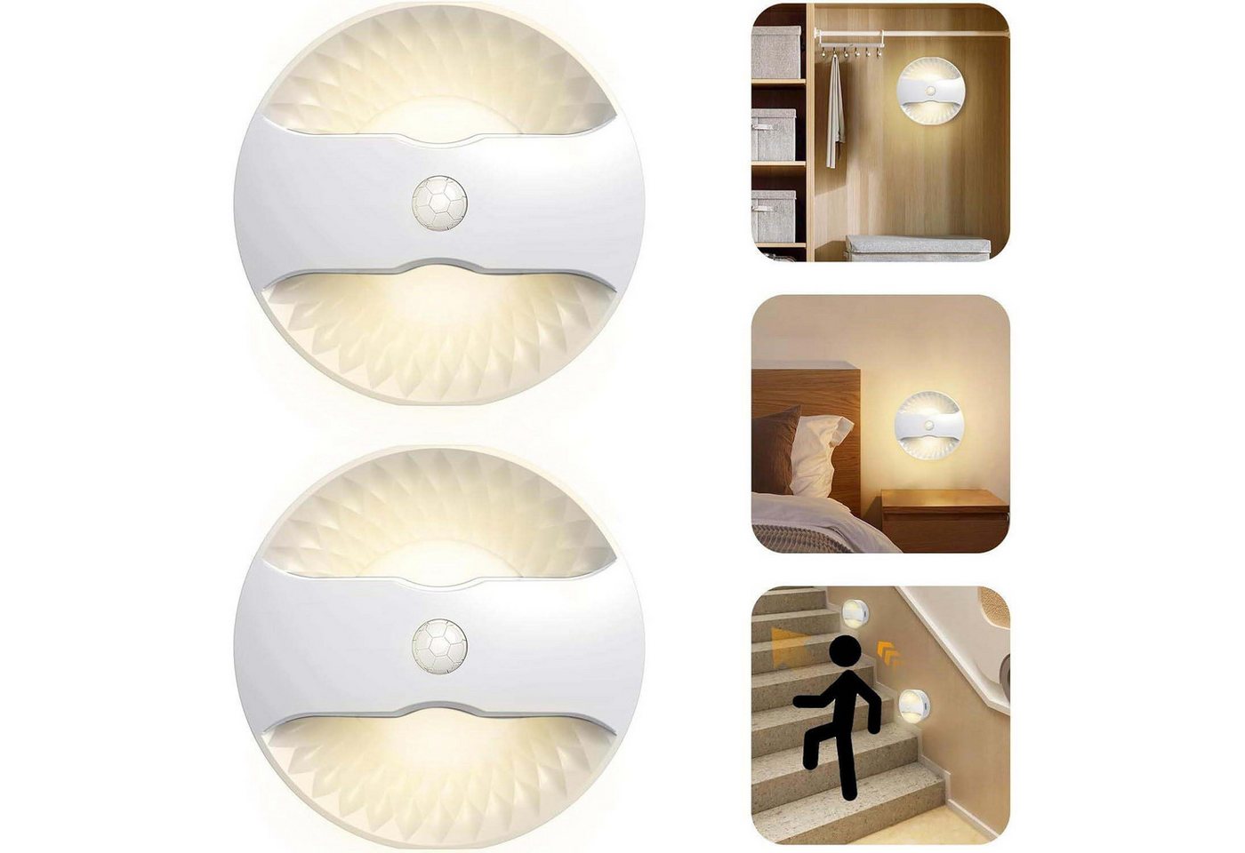 PRIISF LED Nachtlicht 2x LED Nachtlicht Bewegungsmelder AKKU Smart Wandleuchte Treppenlicht, 2-Stück/Set, Nachtlampe Leuchten mit Untereinander Vernetzt und Gruppenfunktion von PRIISF