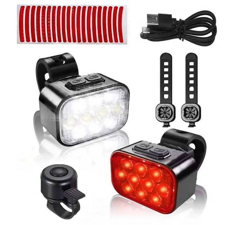 PRIISF LED Nachtlicht Fahrrad LED-Sicherheit-Beleuchtung Set vorne hinten Licht USB Aufladba, IPX6 Wasserdicht, 1000 Lumen, 1100 mAh, Typ-C Dual-Interface-Ladekabel, nicht für den öffentliche Straßenverkehr zugelasse auBerhalh der StVZO von PRIISF