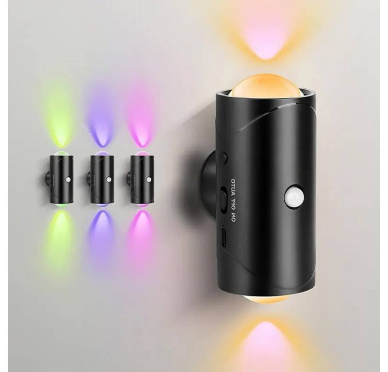 PRIISF LED Nachtlicht LED Wandlampe Akku Wandleuchte Nachtlampe Kabellos mit Bewegungsmelder, Dimmbare, Up & Down Wandleuchten RGB Farbwechsel Gaming Licht, mit Dämmerungssensor LED Wand Leuchte Lampe Innen Flur Beleuchtung, Moderne Flurlampe Wand für Schlafzimmer Flur Wohnzimmer von PRIISF
