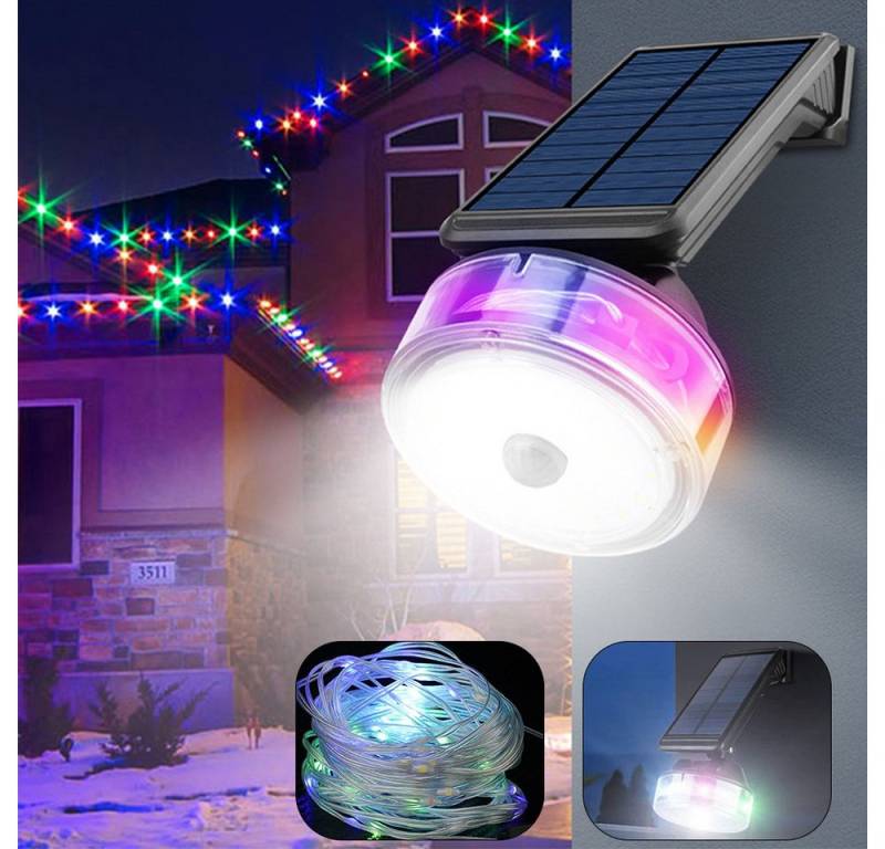 PRIISF LED Solarleuchte Solar LED Außenleuchte Gartenstrahler Scheinwerfer mit Bewegungsmelder, Wasserdicht, RGB Lichterkette flackernde Lichtschlauch Lichterschlauch Outdoor, LED Fluter Strahler Flutlichter Außenbeleuchtung Solar Spot Light, Solarlampe Gartenstrahler mit Lichterketten flackernd Stripe Lichtband von PRIISF