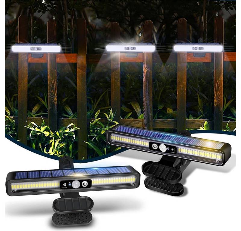 PRIISF LED Solarleuchte Solarlampen für Außen, 2 Stück Clip-on Zaunleuchte mit Bewegungsmelder, IP65-Wasserdichte, 3 Modi LED Solarleuchten für Aussen Wandlampen Gartenleuchte, Warmweiß, Kaltweiß Solar Wandleuchte Zaun Beleuchtung, Einfache Montage, Terrasse oder Weg Solar Sensor Außenleuchte von PRIISF