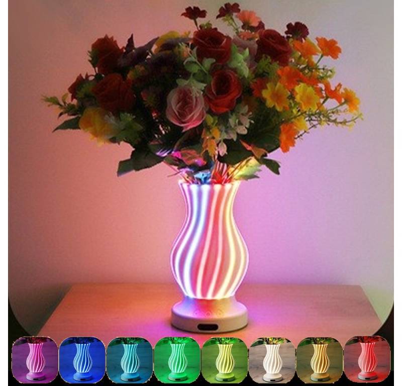 PRIISF LED Tischleuchte LED Nachtlicht Vase Tischlampe Dekolicht RGB Nachttischlampe Dimmbar, Kabellos-Akku-Wiederaufladbares, Blumenvase LED Tischleuchte Modern LED Dekovase Lampe, Beleuchtete Tischvase LED Stimmungslicht Schreibtischlampe, RGB Farbwechsel Nachtleuchte Atmosphäre Vasen Beleuchtung von PRIISF