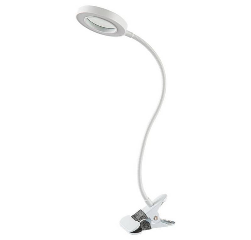 PRIISF LED Tischleuchte Lupenlampe Lupe mit Licht Ständer Lupenleuchte Schreibtischlampe USB, LED fest integriert, Warmes Licht, Warmweißes Licht, Weißes Licht, Lupenbrille 5X, 9W 48 LED mit Klemme Flexibilität Mobilität von PRIISF