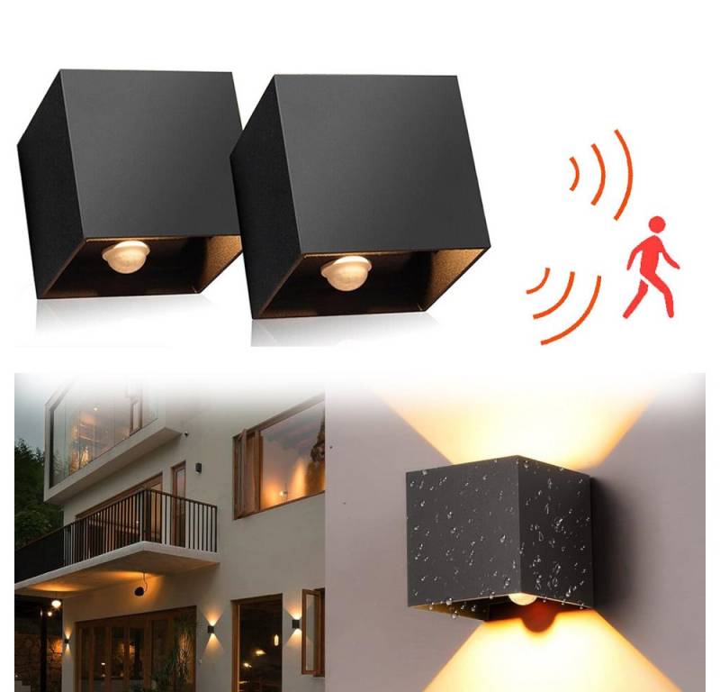 PRIISF LED Wandleuchte LED Wandstrahler Up & Down Innen Wandlampe Außen Gartenleuchte IP65, verstellbarer, Cube Würfel LED Wandbeleuchtung, Strahler Licht Lampe wasserdicht, Modern Aussenwandleuchte mit Bewegungsmelder Flurlampe Aluminium Deko von PRIISF