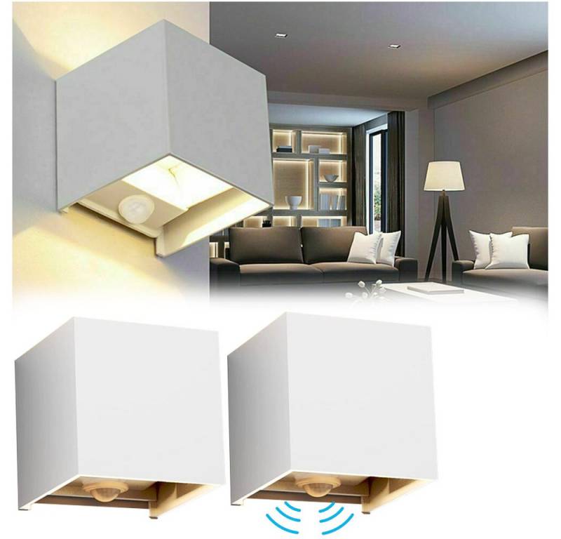 PRIISF LED Wandleuchte LED Wandstrahler Up & Down Innen Wandlampe Außen Gartenleuchte IP65, verstellbarer, Cube Würfel LED Wandbeleuchtung, Strahler Licht Lampe wasserdicht, Modern Aussenwandleuchte mit Bewegungsmelder Flurlampe Aluminium Deko von PRIISF