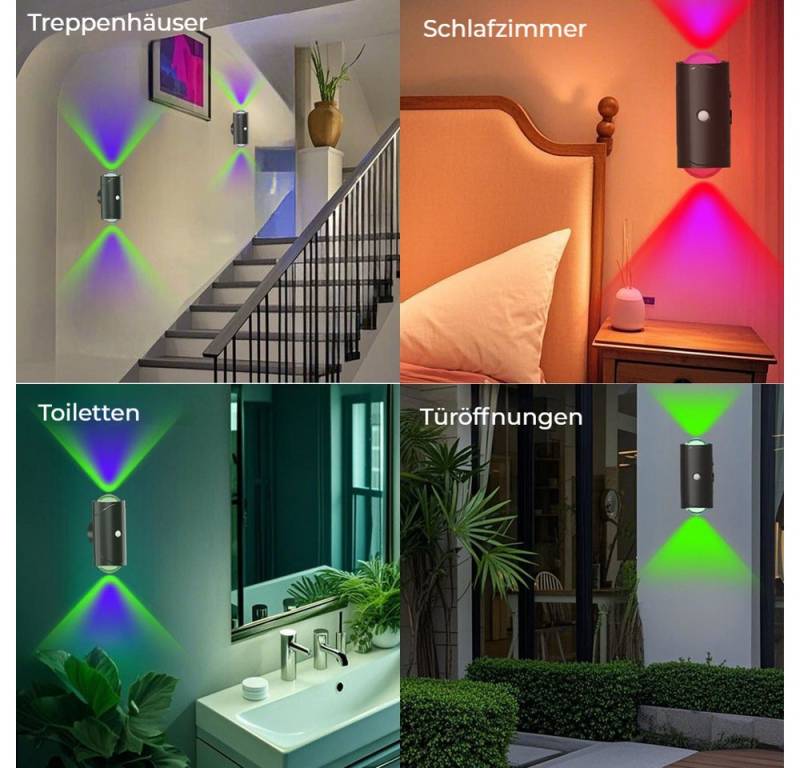 PRIISF LED Wandleuchte RGB Wandlampe Modern Leuchte Up und Down Wandlicht mit Bewegungsmelder, Magnetische, Dimmbar Wandleuchte Atmosphärenlicht, Nachtlicht, Kabellos Batterie LED Dekolicht, Akku Wandstrahler Downlight, für Badezimmer, Wohnzimmer, Schlafzimmer, Flur, Balkon, Treppenhaus von PRIISF