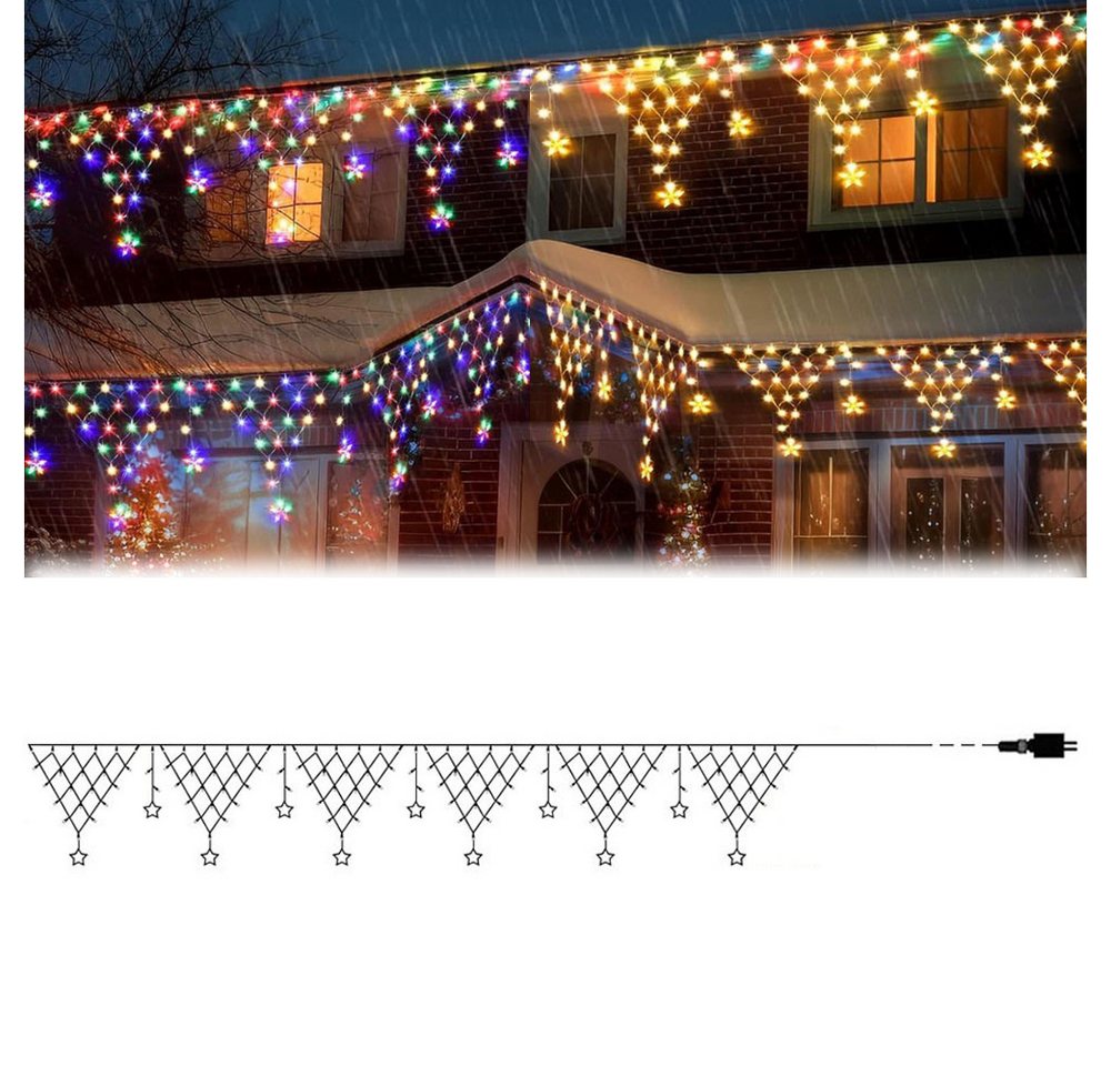 PRIISF Lichterkette 4M Lichtervorhang Regenlichterkette Weihnachtsdeko Außenlichterkette, Xmas Eisregen LED Lichterkette Sternenvorhang Lichternetz Strom 8Modi von PRIISF