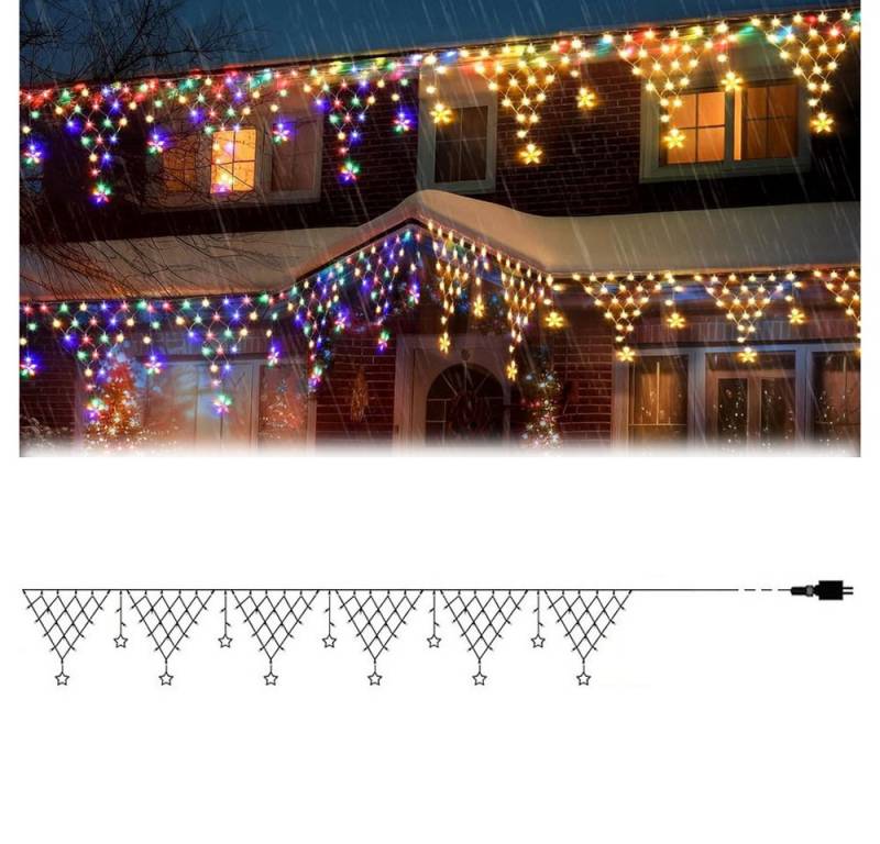 PRIISF Lichterkette 4M Lichtervorhang Regenlichterkette Weihnachtsdeko Außenlichterkette, Xmas Eisregen LED Lichterkette Sternenvorhang Lichternetz Strom 8Modi von PRIISF