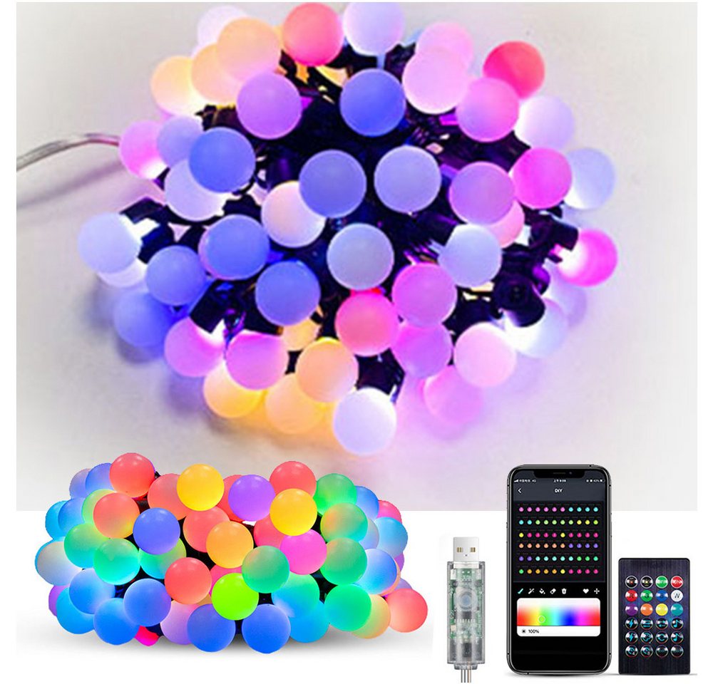 PRIISF Lichterkette LED-Lichterkette RGB Leuchtkugeln Partylichterkette Kugel Beleuchtung, USB Smart Lichterkette App Fernbedienung Außen Musik Wasserdicht IP65 PRIISF Lichterkette LED-Lichterkette RGB Leuchtkugeln Partylichterkette Kugel Beleuchtung, USB Smart Lichterkette App Fernbedienung Außen Musik Wasserdicht IP65 von PRIISF