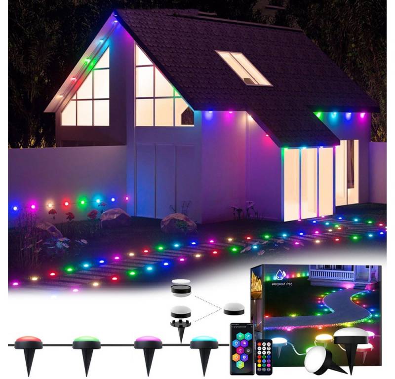 PRIISF Lichterkette RGB SET LED Spot Modul Strip Außenbeleuchtung IP65 Stripe Lichterkette, Bluetooth Smart APP Bodenstrahler für Rasenweg Terrasse Garten Patio von PRIISF