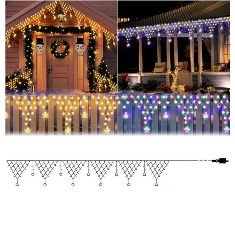 PRIISF Lichternetz Balkon Bogen Stern LED-Lichtervorhang Lichterkette Eisregen Weihnachte, 4M 8Modi Regenlichterkette Außenlichterkette Weihnachtsbeleuchtung von PRIISF