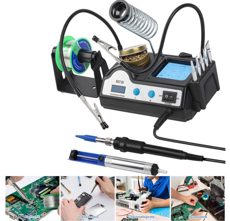 PRIISF Lötkolben Digitale regelbare Rework Lötstation 60W Entlötkolben Lötkolben Set, max. 480 °C, max. 130 W, LCD Display, Lötset digital temperaturgeregelt, Feinlötkolben Soldering Set, mit Entlötpumpe Lötkolbenständer 5 Lötspitzen von PRIISF