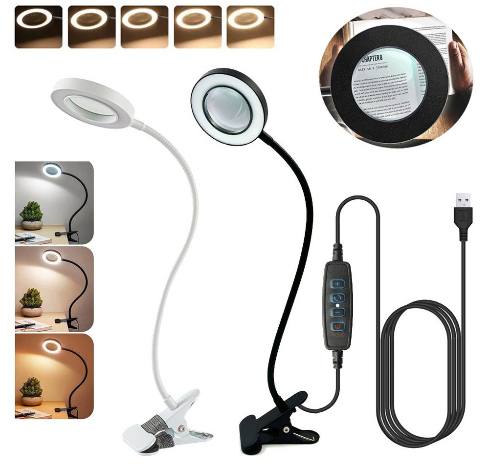 PRIISF Malvorlage Diamond Painting Werkzeuge Zubehör 5X Lupenbrille Licht LED Lupe Lampe (Flexibel USB Tisch-Lampe LED Klemmleuchte, Dimmbare Klemm-Tischlampe LED Desk Schreibtischleuchte), Diamant Painting DIY Arbeitsleuchte Leselupen Klemmlampe von PRIISF