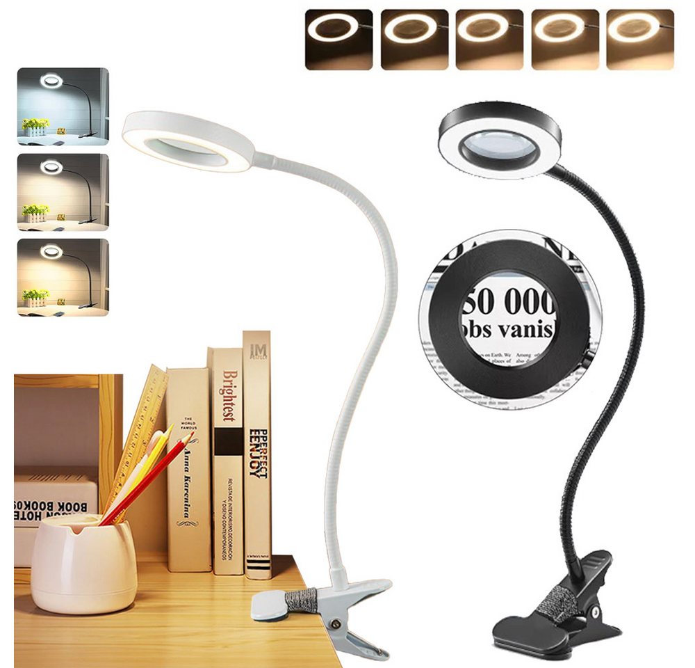 PRIISF Malvorlage Diamond Painting Werkzeuge Zubehör 5X Lupenbrille Licht LED Lupe Lampe (Flexibel USB Tisch-Lampe LED Klemmleuchte, Dimmbare Klemm-Tischlampe LED Desk Schreibtischleuchte), Diamant Painting DIY Arbeitsleuchte Leselupen Klemmlampe von PRIISF