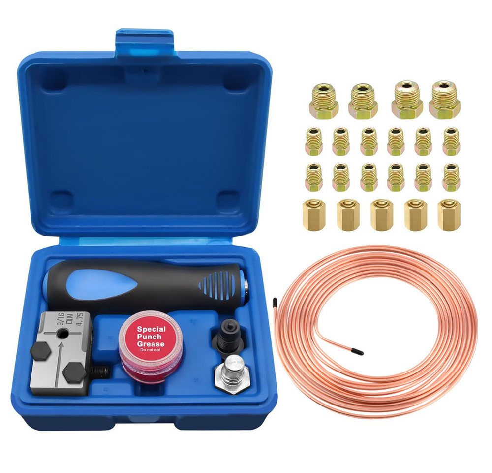 PRIISF Montagewerkzeug Universal Bremsleitung 4.7mm DIN F Bördelgerät Mini Werkzeug Bremsrohr, (7,62 m Bremsleitung Ø 4,75mm (3/16) Set mit 16Pcs Verschraubungen & 5Pcs Verbinder, für Bremsleitung Bördel DIN/SAE Kupfer Verkupfertes Stahl Sortiment), für DIN-Bördelung an Brems- und Hydraulik-Leitungen von PRIISF