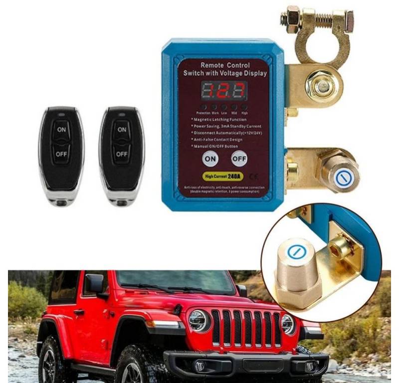 PRIISF Relais-Modul 12V KFZ Auto Batterie-Trennrelais Stromschalter Isolator Unterbrecher, (mit 2*Fernbedienung Leistungsschalter für LKW RV Wohnmobil Marine Boot), Digitalanzeige Batterie-Trennrelais Automatisch Trennschalter Schalter von PRIISF