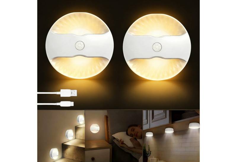 PRIISF Smarte LED-Leuchte 2x LED Nachtlicht mit Bewegungsmelder Aufladbar Vernetzte Treppenlicht, Gruppen-Sensorfunktion, Dimmbar Wandleuchte Lampe untereinander vernetzt und gruppierbar, Synchronisiert Sensor Nachtlampe Kabellose LED Stufenlicht, für Kinderzimmer, Flur, Treppe, Schlafzimmer, Küche & Schrank Warmweiß von PRIISF