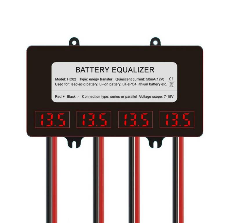 PRIISF Solarmodul Batterie Balancer 4*12V Batterie Equalizer Solar System Autos Booten, Blei Säure Lithium Ionen Lithium Eisen Phosphat usw, (LCD digitalanzeige Anzeige unterstützt Serien, Ladegerät Balance Entlader Protect Equalizer Ladungsausgleicher), Batterie Aktiv Balancer Equaliser 10 Amper HA02 HC02 von PRIISF
