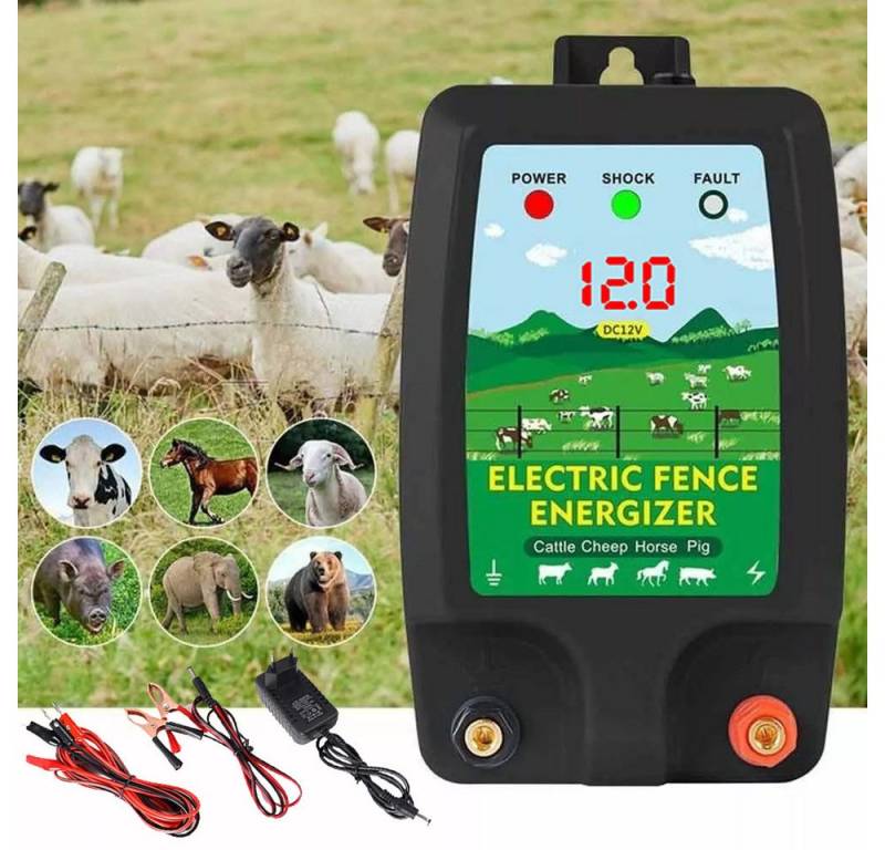 PRIISF Staketenzaun 230V Weidezaungerät Elektrozaungerät 12V Weidegerät Elektro Weide Zaun, (1,5 Joule, 12000 Volt, 5 km Reichweite Weidezaun Elektro Weide Zaun, schlagstarkes Elektrozaungerät für Weidezäune), für Geflügel, Vieh, Hobbytiere, Haustiere von PRIISF