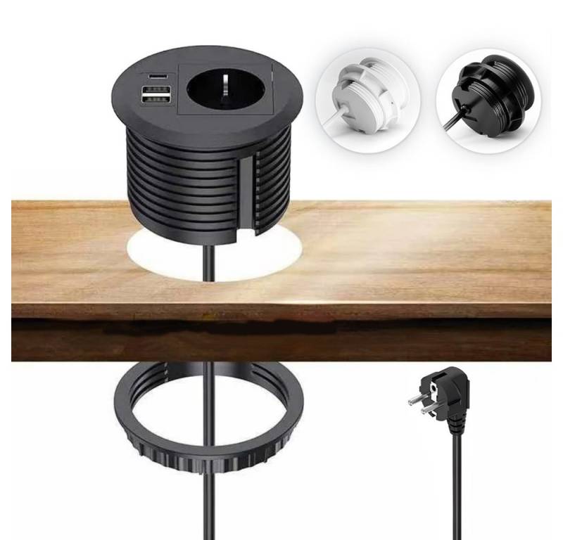 PRIISF Steckdose Einbausteckdose Versenkbare Tisch Steckdose mit Schuko, USB-A, USB-C, Tischplatte Grommet Einbausteckdose USB Hub Schreibtisch Zubehör, Steckdose Schreibtisch für 80mm Tischloch, USB Einbaubuchse Ladegerät Tischsteckdose für Wand Möbel Küche Büro von PRIISF
