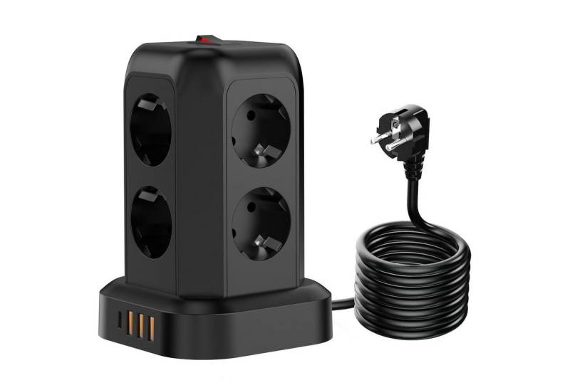 PRIISF Steckdosenwürfel 8 fach mit Schalter Schutzkontaktsteckdosen USB A & C Steckdosenleiste 12-fach (8-fach Steckdosen in 45°-Anordnung, mit 3 USB A Steckern, 1 USB C Steckern, Überspannungsschutz, feuerfest, wasserdicht, hitzebeständig, Kabellänge 18.5 m), Steckdosenturm Mehrfachsteckdose Kupfer Kabel Multi Steckdosen von PRIISF
