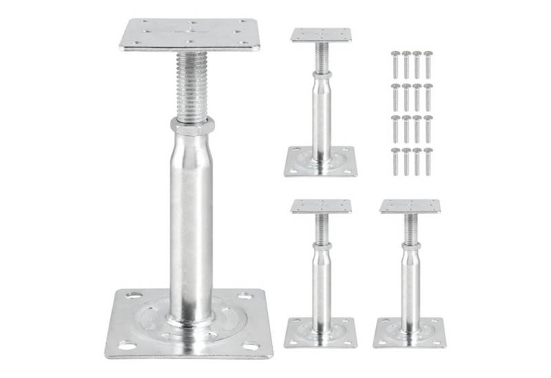 PRIISF Stützelement Pfostenträger höhenverstellbar 100-190mm Pfostenanker Gewinde Stützfuß, für 75x75mm / 95x95mm Ankerplatte Aufschraubhülse Anker Gewindestange, 4 Stück Pfostenschuh verzinkt verstellbar stützen Bodenfuß Stützenfuss von PRIISF