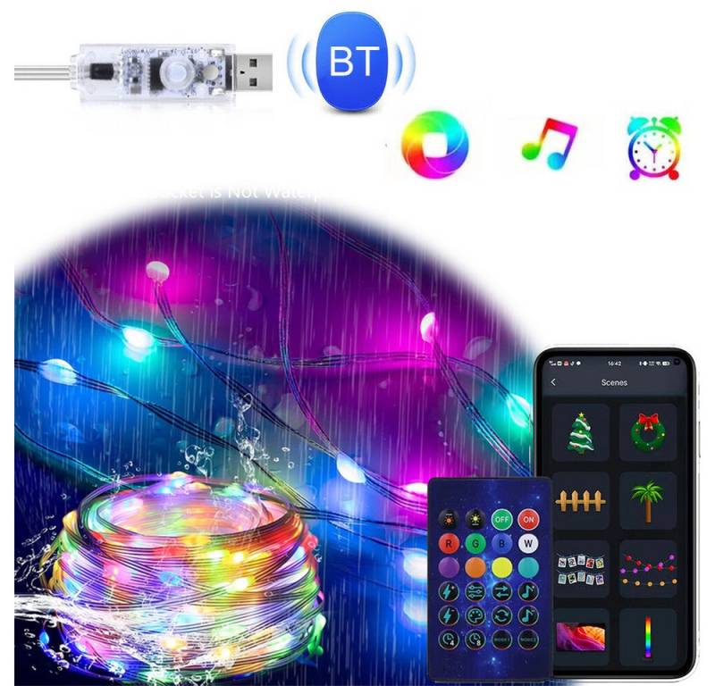 PRIISF Systemlichterkette LED Lichterkette RGB Beleuchtung USB Bluetooth Musik Lichterschlauch, SMART APP String Fairy Lights Lichter Nachtlicht Außen Innen von PRIISF