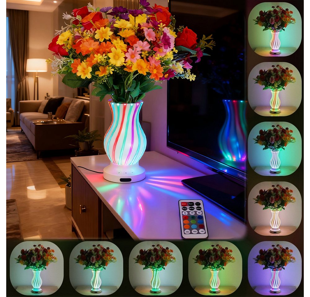 PRIISF Tischvase Dekovase Vase Blumenvase LED Akku Tischleuchte Nachtlicht Dimmbar (RGB Beleuchtete Tischvase Lampe Atmosphärenlicht Beleuchtung, Vaselampe Kabellos Tischlampe Aufladbar 3D Spiral Vase Moderne Deko), RGB Beleuchtete Tischvase Lampe Atmosphärenlicht Beleuchtung PRIISF Tischvase Dekovase Vase Blumenvase LED Akku Tischleuchte Nachtlicht Dimmbar (RGB Beleuchtete Tischvase Lampe Atmosphärenlicht Beleuchtung, Vaselampe Kabellos Tischlampe Aufladbar 3D Spiral Vase Moderne Deko), RGB Beleuchtete Tischvase Lampe Atmosphärenlicht Beleuchtung von PRIISF
