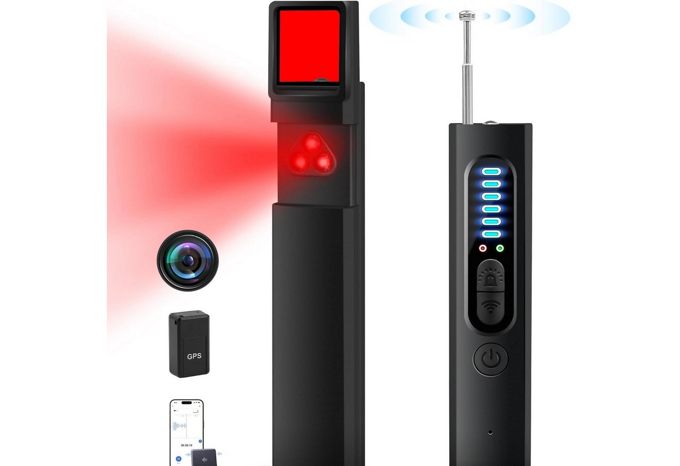 PRIISF Überwachungskamera GPS-Tracker Wanzenfinder Detektor RF GSM Versteckte Anti Kamera Finder (1MHz-6500MHz Wanzen Detektor RF Wireless Finder, Wireless - Versteckte Kameradetektoren Anti-Spionage, Abhörgerätedetektor 5 Stufen Empfindlichkeit, für Hotel Heim Büro Reisen Hidden Camera Sicherheit Detector) von PRIISF