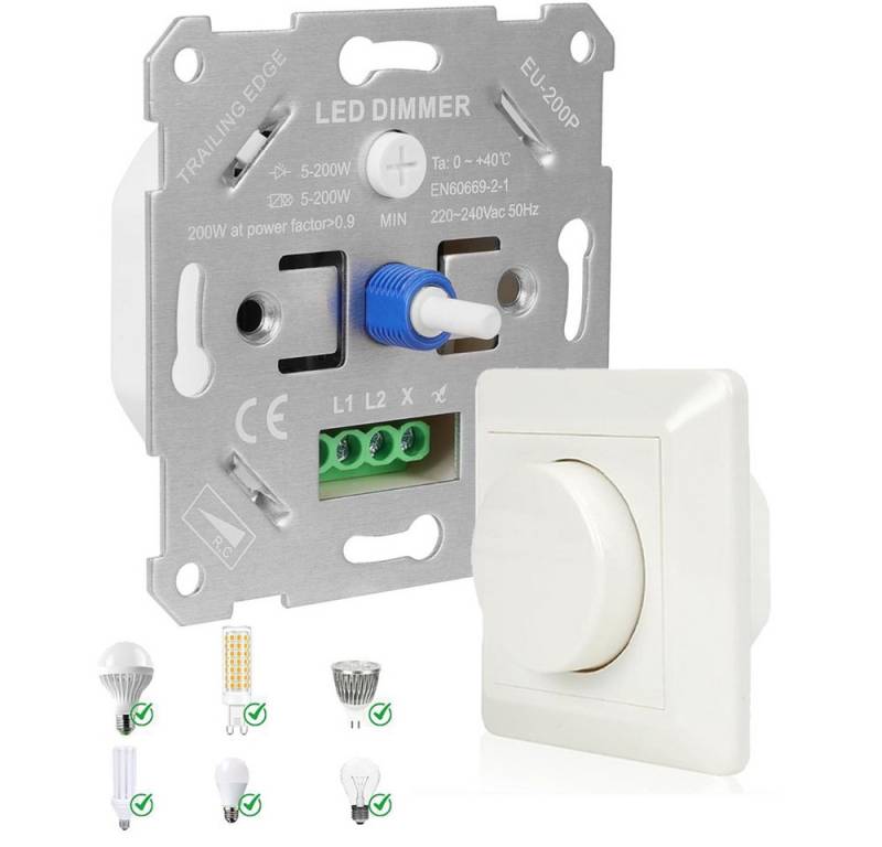 PRIISF Unterputz-Steckdose Drehdimmer LED Halogen Glühlampe Phasenabschnitt Dimmer Dimmschalter, für 5 bis 200W Dimmbare Lampen Schalter Lichtschalter Universal, mit Unterputzdose & Abdeckung Dimmer-Schalter Dimmschalter, geeignet Busch-Jäger, GIRA, Berker, Jung, Kopp, Legrand, Merten usw PRIISF Unterputz-Steckdose Drehdimmer LED Halogen Glühlampe Phasenabschnitt Dimmer Dimmschalter, für 5 bis 200W Dimmbare Lampen Schalter Lichtschalter Universal, mit Unterputzdose & Abdeckung Dimmer-Schalter Dimmschalter, geeignet Busch-Jäger, GIRA, Berker, Jung, Kopp, Legrand, Merten usw von PRIISF