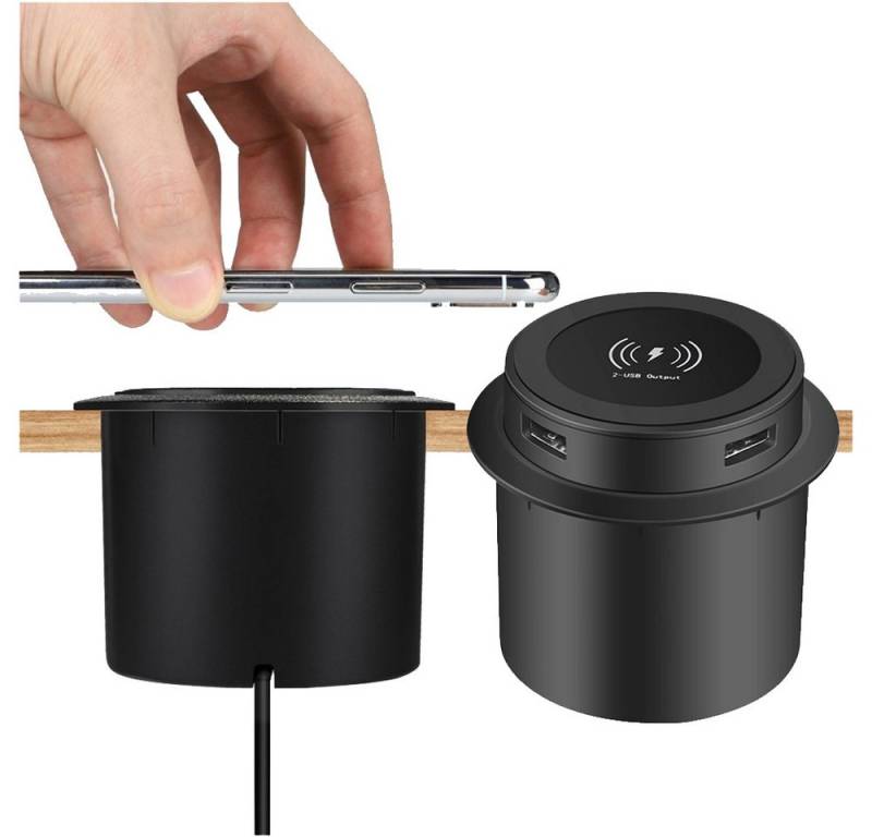 PRIISF Unterputz-Steckdose Induktive Ladestation Wireless Charger EINBAUSTECKDOSE TISCHSTECKDOSE, Induktions-Ladegerät mit 2 USB Anschluss VERSENKBAR, USB-Ladegerät Magnetisches Charger Ladegerät, Ladegerät kabelloses ladegerät Induktions Ladegerät Wireless Charger von PRIISF