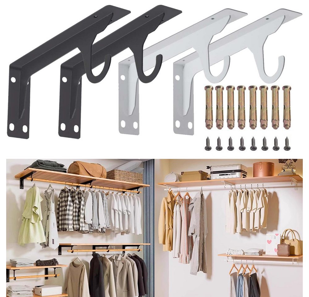 PRIISF Wandgarderobe 2Stück Regalhalterung Schwerlast Kleiderstange Wandgarderobe mit Haken (Regalträger Tablarträger Kleiderständer Flur Garderobe Hutablage, Wandregal Kleiderhaken Schwerlastwinkel Regal Wandhalterung), für Flur, Wohnzimmer, Schlafzimmer, Badezimmer, Industriestil PRIISF Wandgarderobe 2Stück Regalhalterung Schwerlast Kleiderstange Wandgarderobe mit Haken (Regalträger Tablarträger Kleiderständer Flur Garderobe Hutablage, Wandregal Kleiderhaken Schwerlastwinkel Regal Wandhalterung), für Flur, Wohnzimmer, Schlafzimmer, Badezimmer, Industriestil von PRIISF