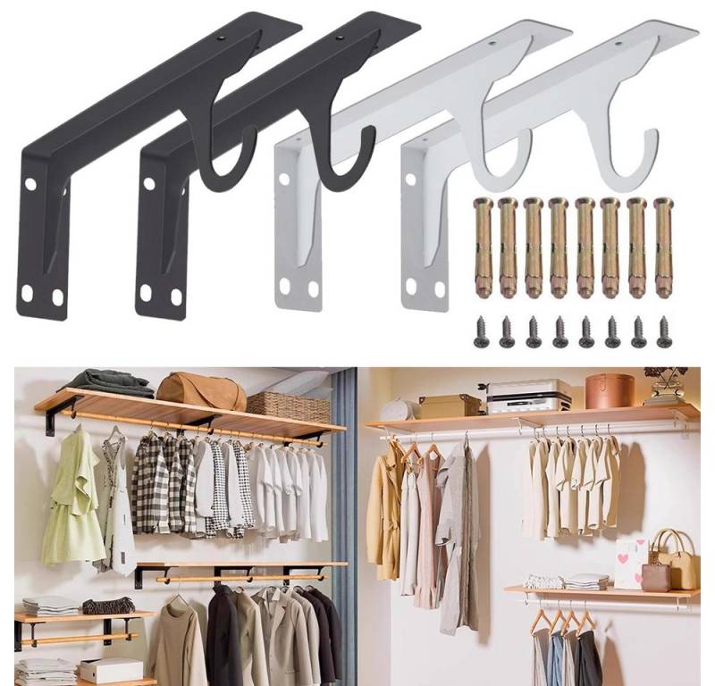 PRIISF Wandgarderobe 2Stück Regalhalterung Schwerlast Kleiderstange Wandgarderobe mit Haken (Regalträger Tablarträger Kleiderständer Flur Garderobe Hutablage, Wandregal Kleiderhaken Schwerlastwinkel Regal Wandhalterung), für Flur, Wohnzimmer, Schlafzimmer, Badezimmer, Industriestil PRIISF Wandgarderobe 2Stück Regalhalterung Schwerlast Kleiderstange Wandgarderobe mit Haken (Regalträger Tablarträger Kleiderständer Flur Garderobe Hutablage, Wandregal Kleiderhaken Schwerlastwinkel Regal Wandhalterung), für Flur, Wohnzimmer, Schlafzimmer, Badezimmer, Industriestil von PRIISF